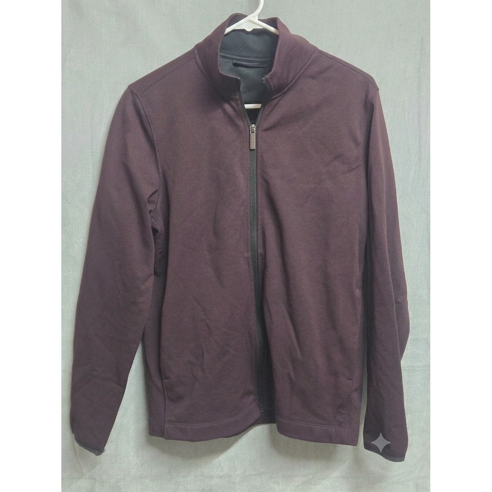 Perry Ellis Mens Full Zip Track Jacket Burgundy Plum Mock Neck Size Small